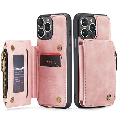 Coque Portefeuille Livre Cuir Etui Clapet C03S pour Apple iPhone 13 Pro Max Or Rose