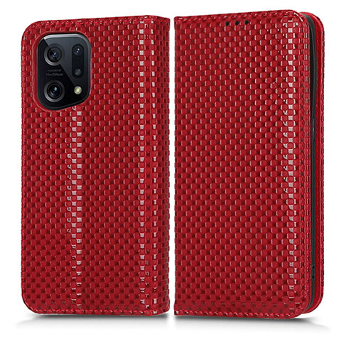 Coque Portefeuille Livre Cuir Etui Clapet C03X pour Oppo Find X5 5G Rouge