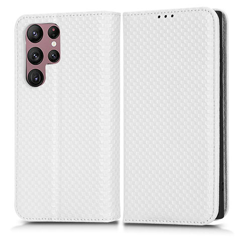 Coque Portefeuille Livre Cuir Etui Clapet C03X pour Samsung Galaxy S22 Ultra 5G Blanc