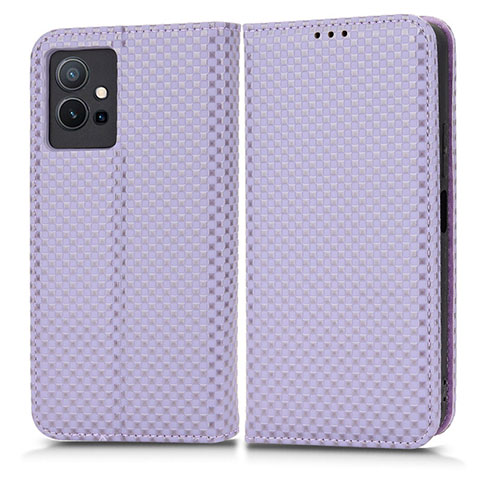 Coque Portefeuille Livre Cuir Etui Clapet C03X pour Vivo T1 5G India Violet