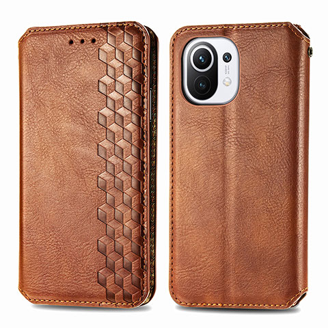 Coque Portefeuille Livre Cuir Etui Clapet C04 pour Xiaomi Mi 11 Lite 4G Marron