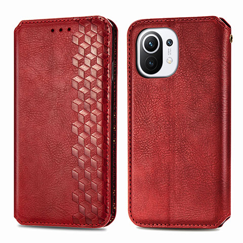 Coque Portefeuille Livre Cuir Etui Clapet C04 pour Xiaomi Mi 11 Lite 4G Rouge