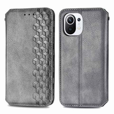 Coque Portefeuille Livre Cuir Etui Clapet C04 pour Xiaomi Mi 11 Lite 5G Gris