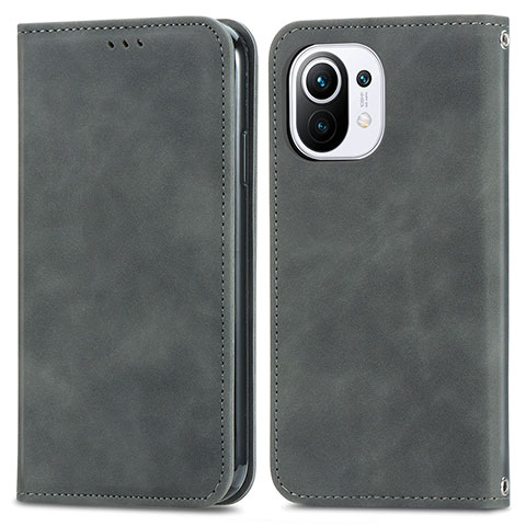 Coque Portefeuille Livre Cuir Etui Clapet C05 pour Xiaomi Mi 11 Lite 5G Gris