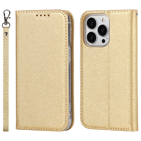 Coque Portefeuille Livre Cuir Etui Clapet D01T pour Apple iPhone 13 Pro Or