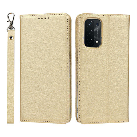 Coque Portefeuille Livre Cuir Etui Clapet D01T pour Oppo A74 5G Or