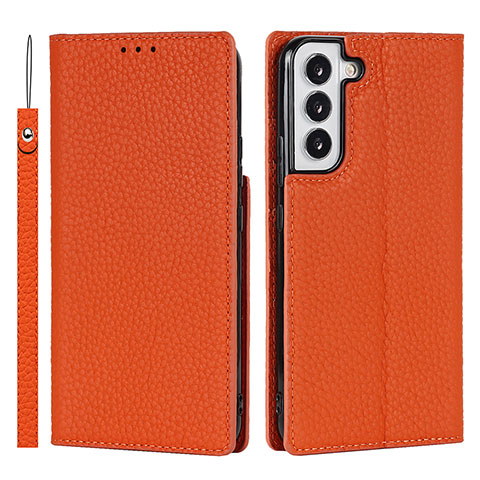 Coque Portefeuille Livre Cuir Etui Clapet D01T pour Samsung Galaxy S21 FE 5G Orange