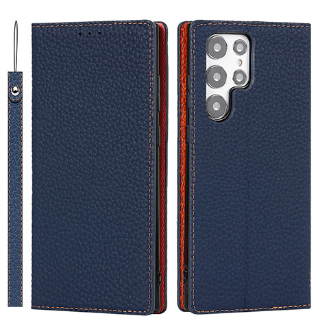 Coque Portefeuille Livre Cuir Etui Clapet D01T pour Samsung Galaxy S22 Ultra 5G Bleu