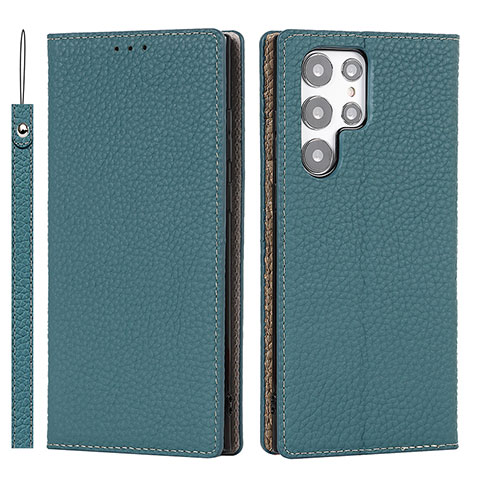 Coque Portefeuille Livre Cuir Etui Clapet D01T pour Samsung Galaxy S22 Ultra 5G Bleu Clair