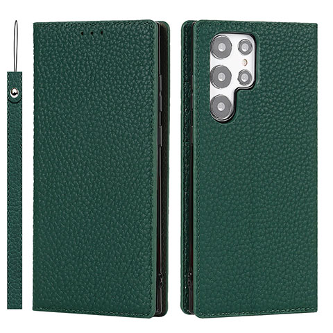 Coque Portefeuille Livre Cuir Etui Clapet D01T pour Samsung Galaxy S23 Ultra 5G Vert