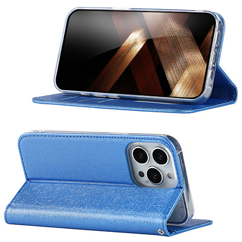 Coque Portefeuille Livre Cuir Etui Clapet D02T pour Apple iPhone 13 Pro Bleu