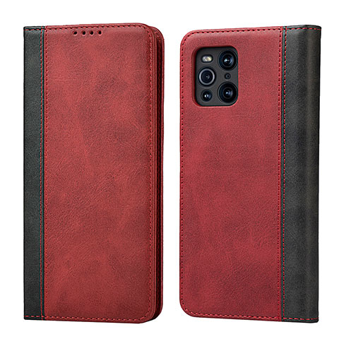 Coque Portefeuille Livre Cuir Etui Clapet D02T pour Oppo Find X3 Pro 5G Rouge