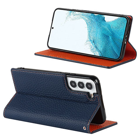 Coque Portefeuille Livre Cuir Etui Clapet D02T pour Samsung Galaxy S21 FE 5G Bleu