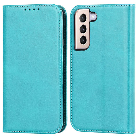 Coque Portefeuille Livre Cuir Etui Clapet D03T pour Samsung Galaxy S21 5G Bleu Ciel