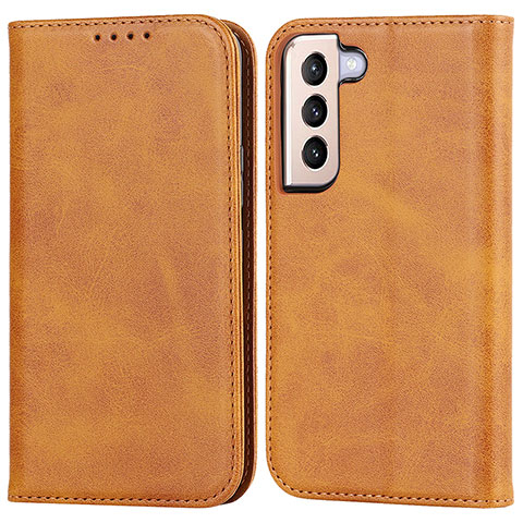 Coque Portefeuille Livre Cuir Etui Clapet D03T pour Samsung Galaxy S21 5G Brun Clair