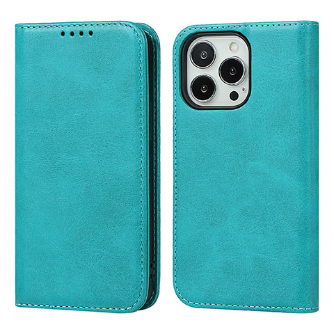 Coque Portefeuille Livre Cuir Etui Clapet D04T pour Apple iPhone 13 Pro Cyan