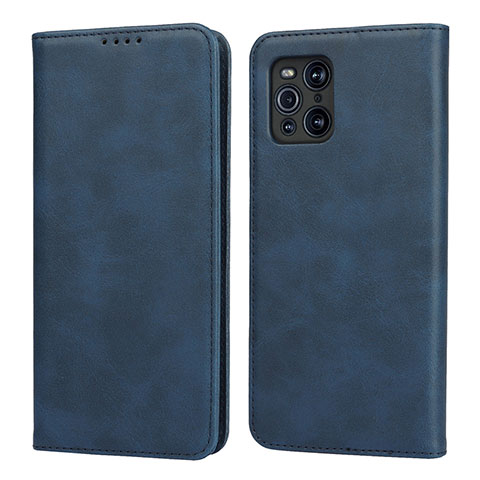 Coque Portefeuille Livre Cuir Etui Clapet D04T pour Oppo Find X3 5G Bleu