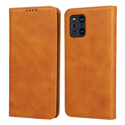 Coque Portefeuille Livre Cuir Etui Clapet D04T pour Oppo Find X3 5G Brun Clair