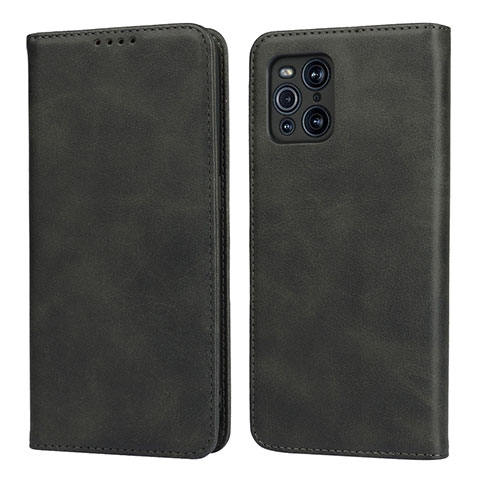 Coque Portefeuille Livre Cuir Etui Clapet D04T pour Oppo Find X3 Pro 5G Noir