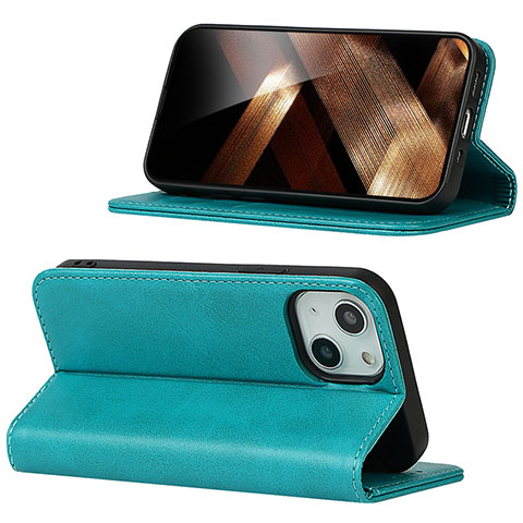 Coque Portefeuille Livre Cuir Etui Clapet D05T pour Apple iPhone 13 Cyan