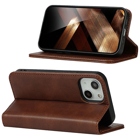 Coque Portefeuille Livre Cuir Etui Clapet D05T pour Apple iPhone 15 Marron