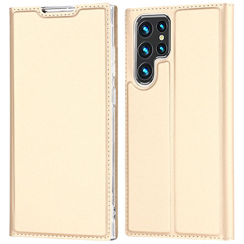 Coque Portefeuille Livre Cuir Etui Clapet D05T pour Samsung Galaxy S23 Ultra 5G Or