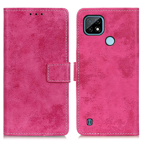 Coque Portefeuille Livre Cuir Etui Clapet D05Y pour Realme C21 Rose Rouge