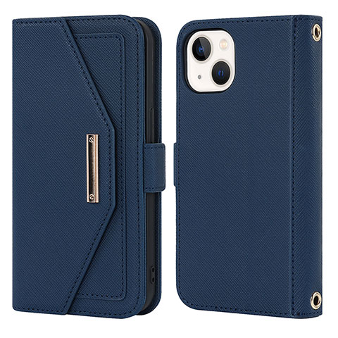 Coque Portefeuille Livre Cuir Etui Clapet D07T pour Apple iPhone 14 Plus Bleu