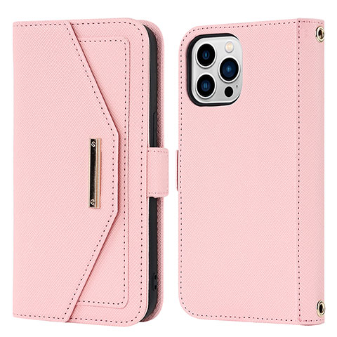 Coque Portefeuille Livre Cuir Etui Clapet D07T pour Apple iPhone 14 Pro Max Or Rose