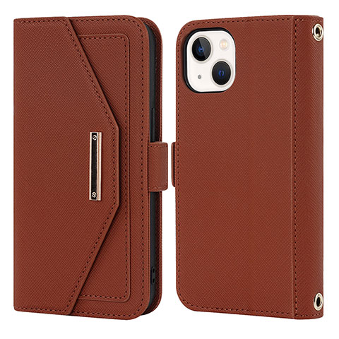 Coque Portefeuille Livre Cuir Etui Clapet D07T pour Apple iPhone 15 Marron