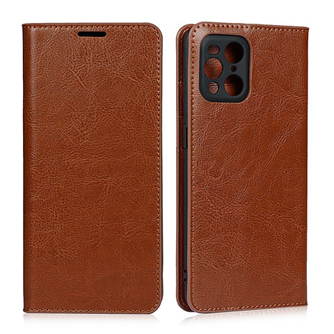 Coque Portefeuille Livre Cuir Etui Clapet D07T pour Oppo Find X3 5G Brun Clair