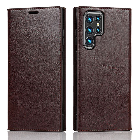 Coque Portefeuille Livre Cuir Etui Clapet D07T pour Samsung Galaxy S22 Ultra 5G Marron