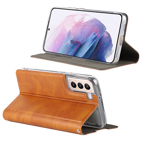 Coque Portefeuille Livre Cuir Etui Clapet D08T pour Samsung Galaxy S21 Plus 5G Marron