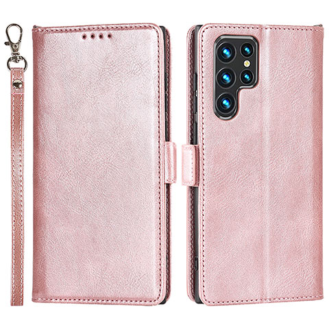 Coque Portefeuille Livre Cuir Etui Clapet D09T pour Samsung Galaxy S23 Ultra 5G Or Rose