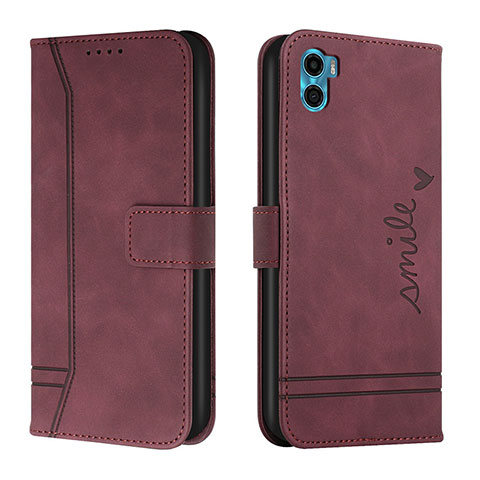 Coque Portefeuille Livre Cuir Etui Clapet H01X pour Motorola Moto E32 India Rouge