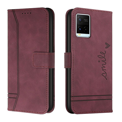 Coque Portefeuille Livre Cuir Etui Clapet H01X pour Vivo Y21 Rouge