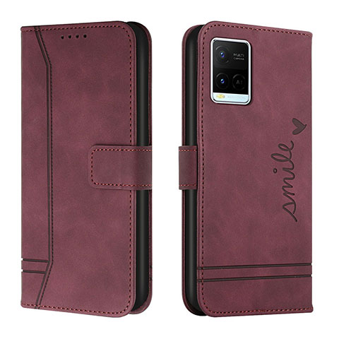 Coque Portefeuille Livre Cuir Etui Clapet H01X pour Vivo Y21e Rouge