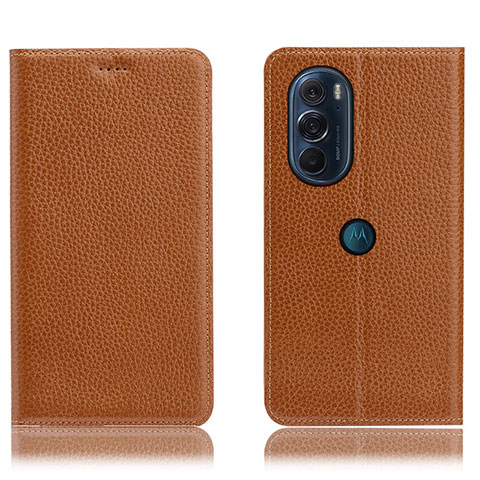 Coque Portefeuille Livre Cuir Etui Clapet H02P pour Motorola Moto Edge 30 Pro 5G Brun Clair