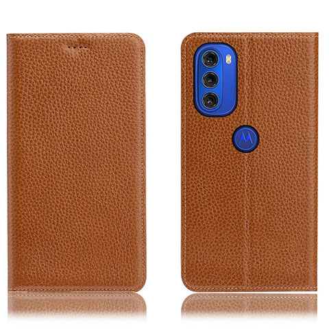 Coque Portefeuille Livre Cuir Etui Clapet H02P pour Motorola Moto G51 5G Brun Clair