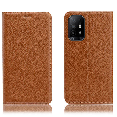 Coque Portefeuille Livre Cuir Etui Clapet H02P pour Oppo F19 Pro+ Plus 5G Brun Clair