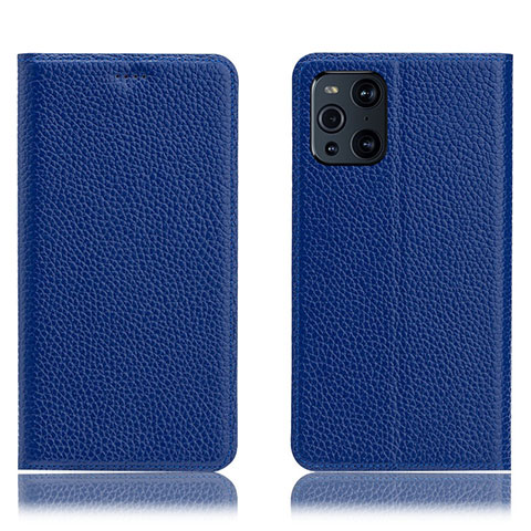 Coque Portefeuille Livre Cuir Etui Clapet H02P pour Oppo Find X3 Pro 5G Bleu