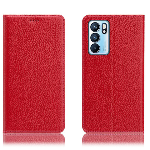 Coque Portefeuille Livre Cuir Etui Clapet H02P pour Oppo Reno6 5G Rouge