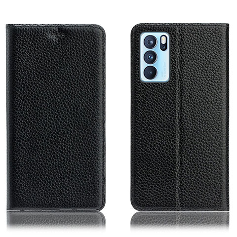 Coque Portefeuille Livre Cuir Etui Clapet H02P pour Oppo Reno6 Pro 5G India Noir