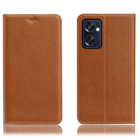 Coque Portefeuille Livre Cuir Etui Clapet H02P pour Oppo Reno7 SE 5G Brun Clair