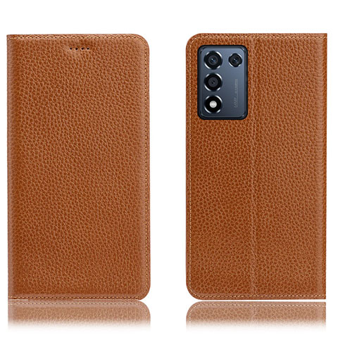 Coque Portefeuille Livre Cuir Etui Clapet H02P pour Realme Q3t 5G Brun Clair