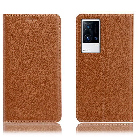 Coque Portefeuille Livre Cuir Etui Clapet H02P pour Vivo iQOO 8 Pro 5G Brun Clair