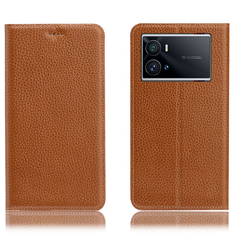 Coque Portefeuille Livre Cuir Etui Clapet H02P pour Vivo iQOO 9 5G Brun Clair