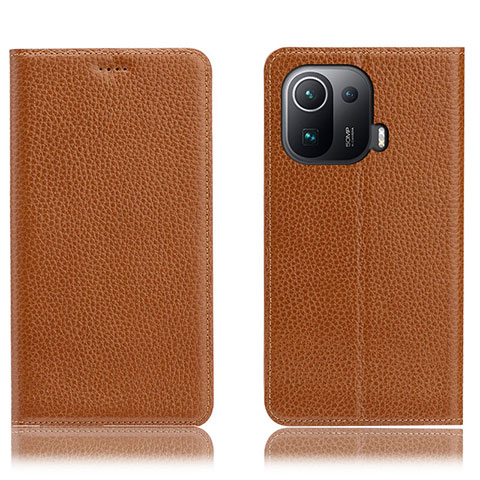 Coque Portefeuille Livre Cuir Etui Clapet H02P pour Xiaomi Mi 11 Pro 5G Brun Clair