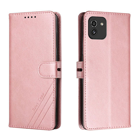 Coque Portefeuille Livre Cuir Etui Clapet H02X pour Samsung Galaxy A03 Or Rose