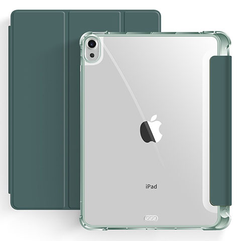 Coque Portefeuille Livre Cuir Etui Clapet H03 pour Apple iPad Air 5 10.9 (2022) Vert Nuit